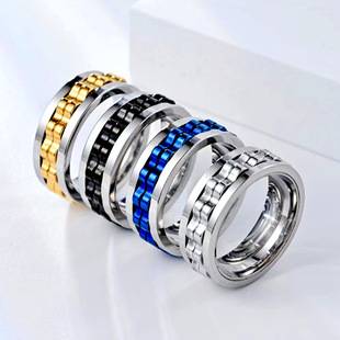 Cross-Border Amazon Best-Selling Titanium Steel Gear Rotating Ring for Men, European and American Fashion Stress-Relief and Anti-Anxiety Finger Jewelry