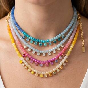 European and American Cross-Border Bohemian Style Beaded Necklace Dopamine Color Natural Stone Beads Gradient Zircon Pendant for Women