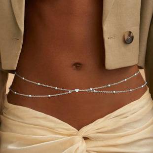 Summer Popular Simple and Fashionable Double-Layer Waist Chain for Women Street Shooting Bead Chain Stacked Sexy Belly Chain Beach Body Waist Accessory