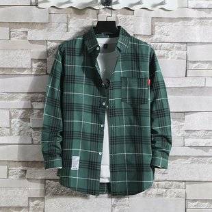 Spring and Autumn Hong Kong Style Ins Plaid Shirt Men's Long-Sleeved Korean Style Trendyy Thin Casual Versatile Shirt Jacket