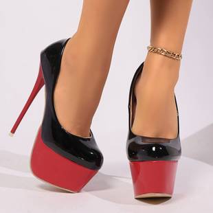 Foreign Trade Large Size 16cm High-Heeled Shoes for Women, Ultra-High Stiletto Heels, Sexy Waterproof Platform Pure Color High-Heeled Fashion Shoes Cross-Border