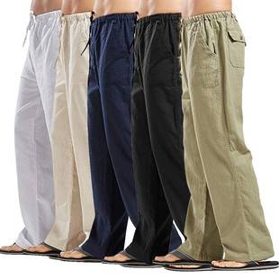 Cross-border AliExpress Amazon 2021 European and American Men's Linen Casual Pants Spring and Autumn Men's Cotton and Linen Casual Pants
