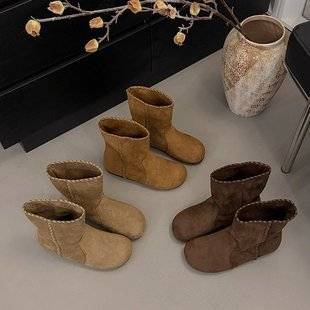 Autumn and Winter New Style Frosted Boots, Flats Women's Boots, Single Boots, Short Boots, Slip-Ons, Slim Boots, Versatile and Casual for Daily Use