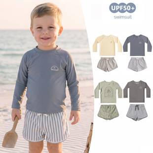 Boys' Long-Sleeved Sun Protection Split Swimsuit 2026 New Style Kidsren's Beach Vacation Swimwear Baby Boy Quick-Drying Swimsuit