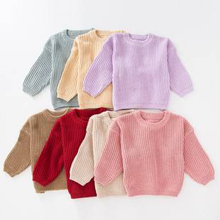 Foreign trade hot selling children's clothing pullover knitted sweater European and American Foreign trade solid color girls' sweater in stock