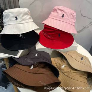 Scannable Qr Code Ralph Lauren Paul Fisherman's Hat with Pony Embroidery, Solid Color Bucket Hat, Unisex, Versatile, Sun Protection