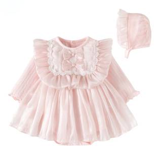 Newborn Clothes Long-Sleeved A-Class Princess Style Sweet Dress Baby Girl Triangle Bow Mesh Skirt Children's Clothing