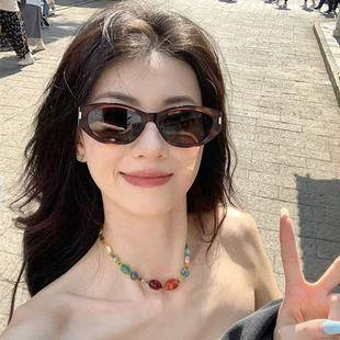 2025 New Vintage Cocoa Glasses Cat's Eye Summer Sunglasses Women's Fashionable Spice Girl Holiday Polarized Sunglasses