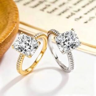 Cross-border bestseller: Four-prong square radiant moissanite diamond ring, light luxury with a high-end feel, sugar cube pair ring for elegant women