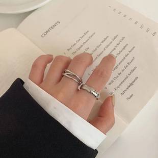 Niche design simple double-layer cross ring female ins popular Net Red fashion personality adjustable index finger ring