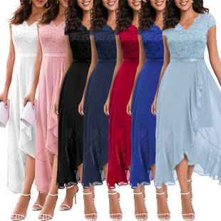 European and American New Foreign Trade Party Dress wish Amazon dress V-neck Sleeveless Lace Mesh Large Dress