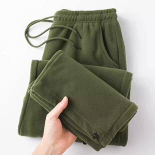 Double-Sided Polar Fleece! Retro Military Green Straight Sweatpants for Women, Loose Thickeneded Warm Drawstring Casual Wide-Leg Pants for Men