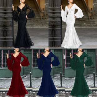 2027 New Cross-Border Spring and Summer European and American Evening Dress, Noble and Sexy Slim-Fit Mermaid Long Gown for Banquets