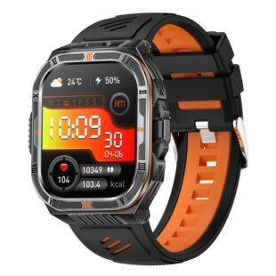 Cross-Border Hot-Selling Product Ht38 Smart Watch with Bluetooth Calling, Flashlight, Compass, Black and Orange Camouflage Color Scheme for Outdoor Sports