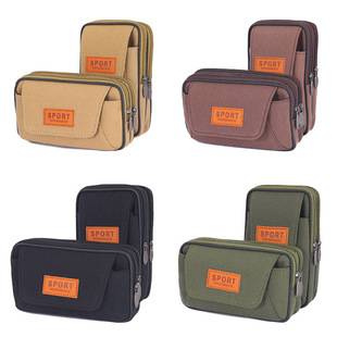Men's Waist Bag for Outdoor Sports, Can Be Worn with a Belt, Canvas Bag, Multifunctional Mobile Phone Coin Purse, Wear-Resistant Waist Bag for Middle-Aged and Elderly People