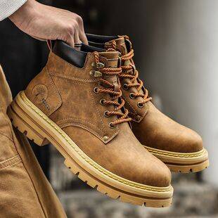 2025 Summer New High-Top Martin Boots for Men, Trendy Versatile Thick-Soled Casual Leather Shoes, Work-Style Sneakers, Trendy Shoes for Men