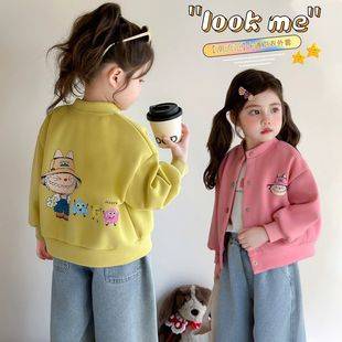 Girls' Outwears, Spring & Fall Clothing, Kidsren's Fashionable Cardigan Jackets, Little Girls' Casual Baseball Uniforms, Long-Sleeved Tops