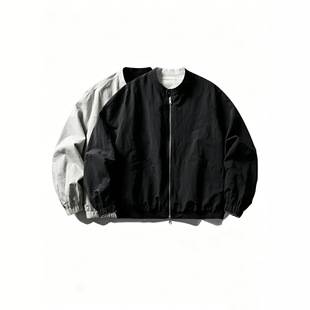 Japanese-style reversible collarless baseball jacket for men, made of nylon, with a loose, oversized fit, perfect for layering in spring and autumn