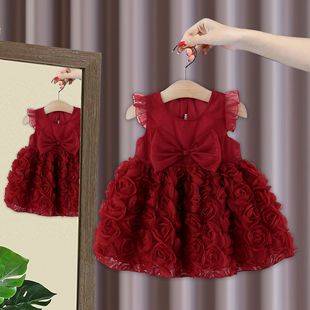 Children's dress Summer New Girls' Western Style Lace Mesh Vestipte Dress Baby's Bow Princess Dress 5076