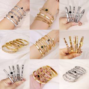 Cross-Border Hot Selling Fashion Titanium Steel Bracelet with Diamond Design Versatile Bracelet Bracelet New Roman Numeral Bracelet for Women
