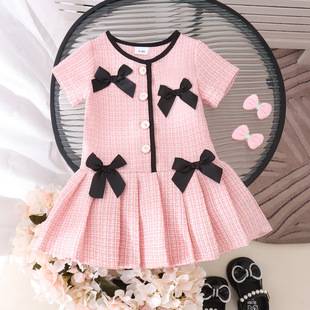 Baby Girls Clothes 0-3Y Baby Girl Summer Short Sleeve Little Chanel Style Three-Dimensional Bow Dress In Stock
