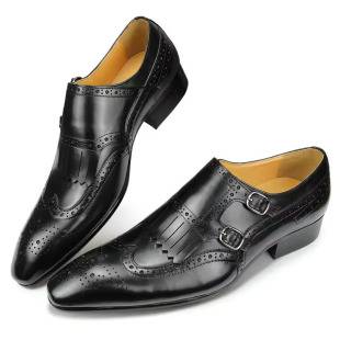 Bullock Office Casual Shoes Men's Monk Belt Genuine Leather Men's Shoes Everyday Style Formal Shoes Comfortable
