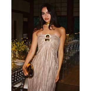 Cross-Border European and American New Style Elegant Pleated Strapless Evening Party Dress