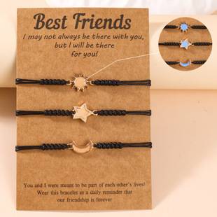 Cross-Border Luminous Sun, Moon, and Star Friendship Bracelets Three-Piece Set Woven Bracelets Friendship Commemorative Bands Card Accessories Wholesale