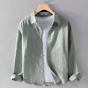 Linen Square Collar All-match Long-sleeved Shirt Men's Loose Shirt Youth Business Casual Solid Color Top Jacket