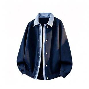 Men's faux two-piece lapel jacket, loose fit, plus size, casual baseball jacket for spring and autumn