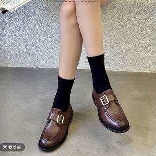7CM Height-Increasing British Style Round-Toe Loafers for Women, Soft Sole, Versatile for Commuting, Slip-On Retro Leather Shoes