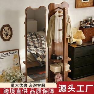 Full-Length Mirror, Floor-Standing Mirror, Home Bedroom Clothes Rack, Integrated Dressing Mirror, Girls' Bedroom Rotatable and Movable Fitting Mirror