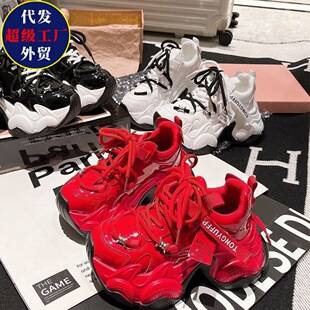 2026 Spring/Summer New Fashionable Casual Patent Leather Lace-Up Thick-Soled Platform Dad Shoes for Cross-Border Trade