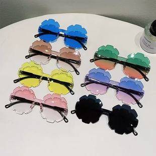 Pastoral Style Multi-Color Sunflower Baby Sunglasses with Irregular Cut Edges and Rimless Children's Holiday Party Sunglasses