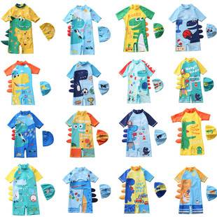 Cartoon Hooded Swimsuit for Children, Short-Sleeved Beach Swimwear for Boys, Sun Protection, Small Batch Quick Delivery