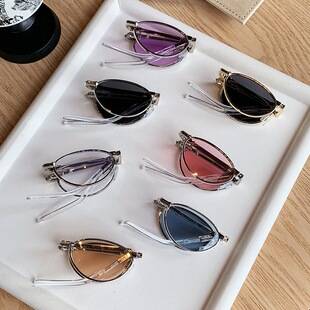 GM small frame foldable light-colored oval sunglasses for women, 2026 new model, high-end feel, foldable eyeglasses, can be fitted with lenses