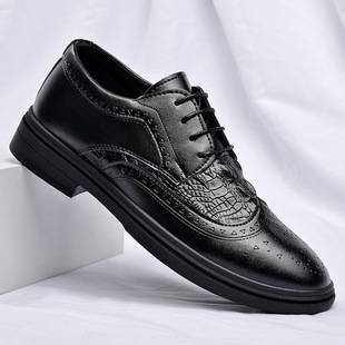 Spring New Leather Shoes Men's Classy Business Casual Shoes Formal Wear Youth Carved Brogue Trendy Breathable Men's Shoes Soft Leather