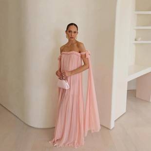 European and American Women's Clothing, Sexy Off-The-Shoulder Solid Color Dress, Loose Long Dress
