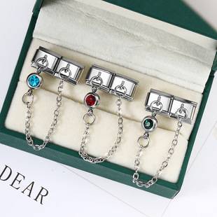 Double Hook Style 12 Birthstone Italian Modular Bracelet Creative DIY Elastic Splicing Stainless Steel Watch Band Chain