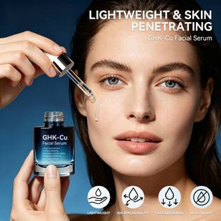 Foreign trade in-stock GHK-CU facial serum, moisturizing, soothing, and repairing skin, copper peptide essence oil, unisex, no logo
