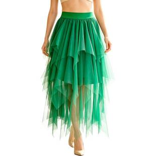 Cross-Border Spring and Summer Irregular Mesh Skirt for Women, Mid-Length, High-Waisted, Slimming, Fairy-Like Puffy Skirt, Cake Skirt, Versatile