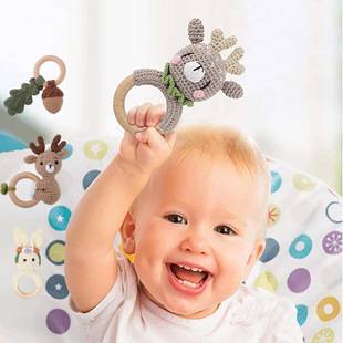 Cross-Border Baby Food-Grade Toys Handmade Animal Rattles Crochet Baby Soothing Teething Hand Rattles Gift