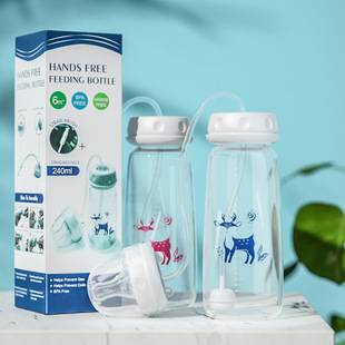 In-stock standard mouth 240ml baby bottle with standard mouth PP nipple, breast milk-like feel, straw bottle, foreign trade anti-vomiting