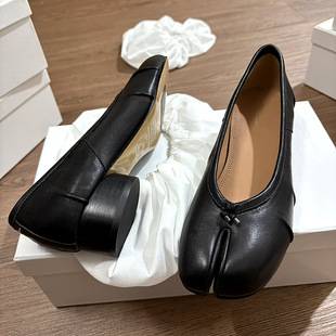 Guangzhou High-End Factory Tabi Mid-Heel Split-Toe Shoes for Women, Full Genuine Leather Pig's Hoof Ballet Flats