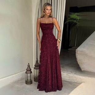 2026 Amazon European and American Women's Fashion New Elegant Evening Dress Lace Sexy Backless Strap Dress