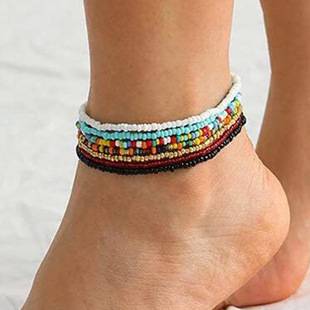 European and American Cross-Border Jewelry Anklet Set with Glass Seed Beads, Korean Style, Simple and Fashionable, Suitable for Seaside Beach Vacation Foot Jewelry