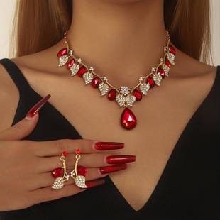Cross-Border E-Commerce Hot Sale European and American Fashion Crystal Necklace Earrings Set Bridal Wedding Jewelry Women's Jewelry Wholesale