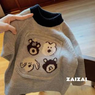 Cross-Border Boys' Bear-Themed Fleece-Lined Class a Sweater 2026 Autumn and Winter Korean Style Thickened Baby Boy Knitwear Wholesale