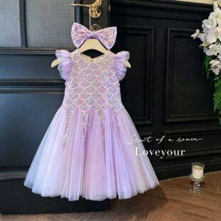 Girls' Dress 2026 Summer New Fashionable Princess Dress for Children, Stylish Mesh Fly-Sleeve Tank Dress for Babies