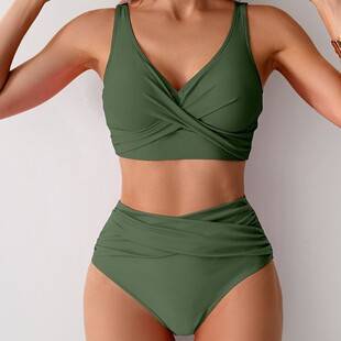 2026 Bikini Women's Foreign Trade Amazon Sexy Two-Piece Swimsuit High-Waisted Swimwear Set Mint Blue